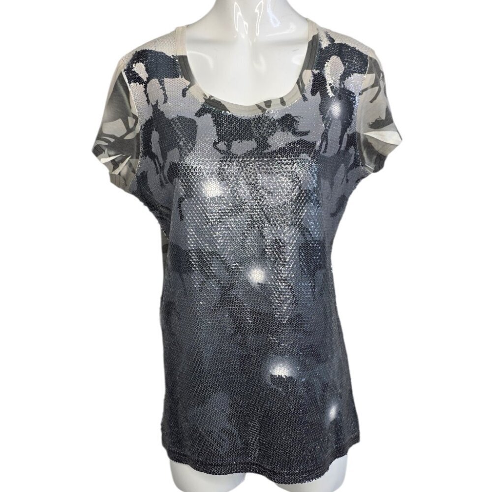 Roper Sequin Front Horse Shirt, Short Sleeve, T-Shirt, Western, Midwest, Size M